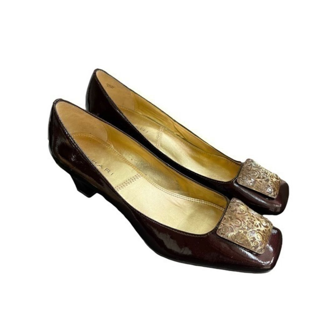 Tahari Brown Evelyn Square Toe Brown Patent Leather Pump size 8.5N